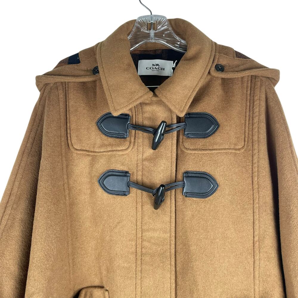 Coach Wool Blend Hooded Duffle Cape Coat Toggle Camel Brown Size M/L - Picture 4 of 14